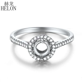 

HELON Solid 10K White Gold 4.5 -5.5mm Round Cut Genuine Natural Diamonds Semi Mount Engagement Wedding Setting Gift Ring Jewelry