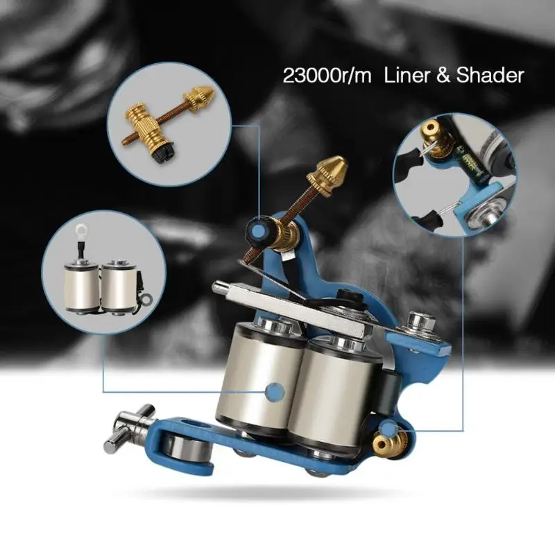 

Tattoo Machine Kit Coil Machine for Permanent Makeup Needles Grips Tools Tattoo Permanent Makeup Tattoo set cool 2 color