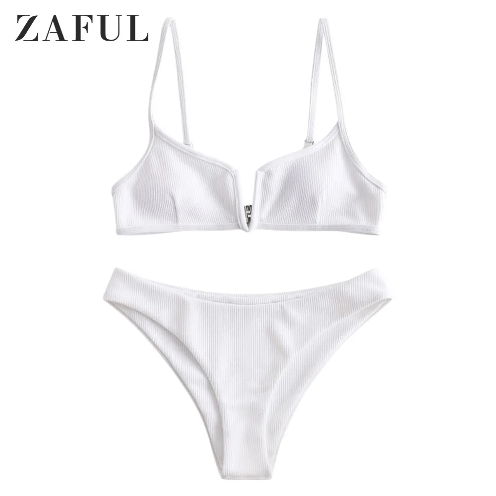 

Ribbed V Cut Bikini Set Sportswear Women bikini 2019 Sexy Bikini Set Bathing Suits Swimwear