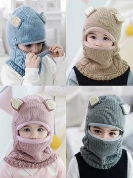 

Kids Winter Hats Girls Boys Children Crochet Warm Caps Scarf Set Baby Bonnet Cartton Cute Hat for Girl Boy