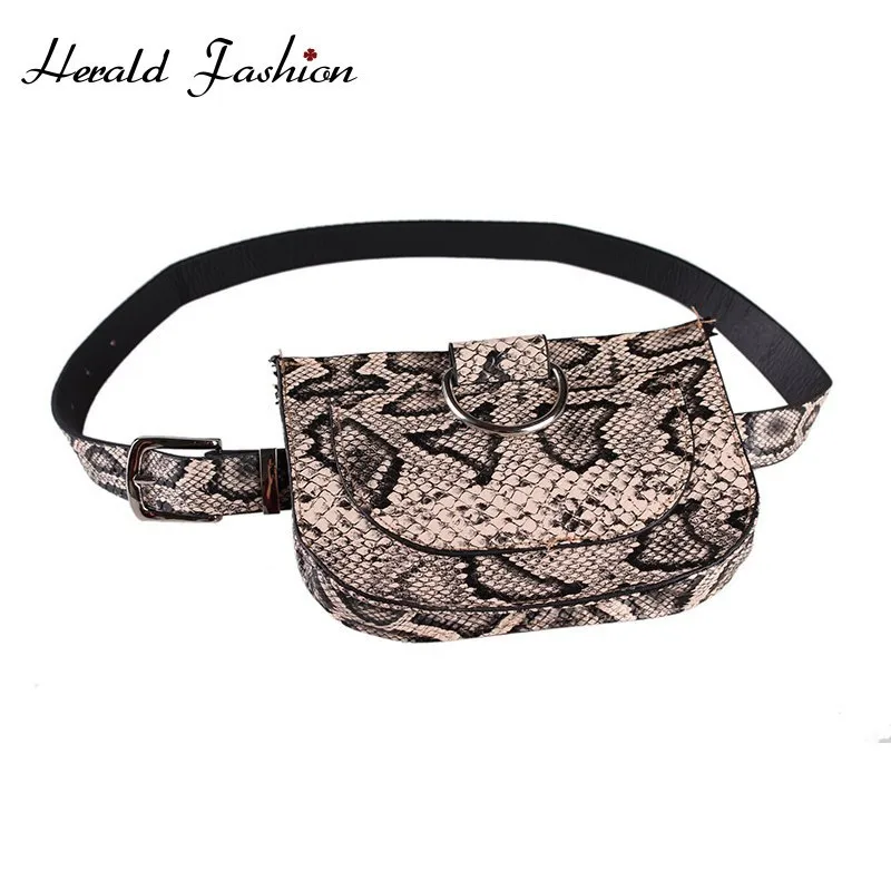 

Herald Fashion Women Fanny Pack Vintage Serpentine Waist Pack Quality PU Leather Phone Pouch Snake Skin Waist Bag Messenger Bags