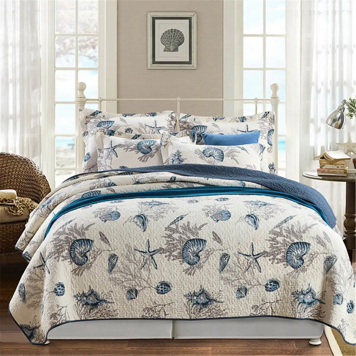 

Reversible Quilted Cotton Patchwork Coverlet Bedspread 3pc Set Bed Cover Quilts Bedspread Throw Blanket Bed Sheet King Queen