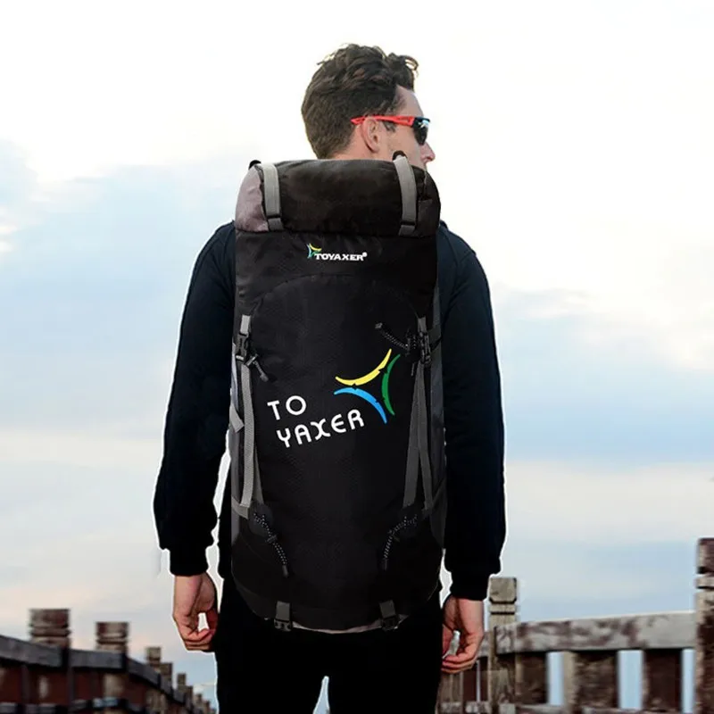 

55L Large Capacity Backpack Outdoors Hiking Camping 600D Nylon Waterproof Dry Bag Free Rain Cover PU Travel Big Pocket Rucksack