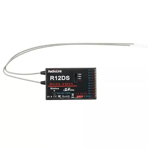 

LeadingStar RadioLink R12DS 2.4GHz 12CH DSSS & FHSS Receiver for RadioLink AT9 AT9S AT10 AT10II Transmitter Support for SBUS PWM