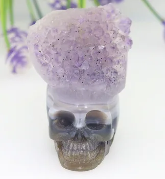 

2.75"AMETHYST GEODE AGATE Handmade Carved Crystal Skull Crystal Realistic Crystal Healing Furnishing Articles Figurine TE01