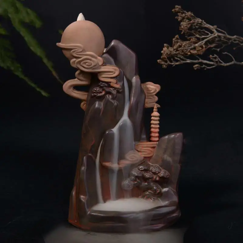 

Lofty Mountains And Flow-Water Backflow Incense Burner Smoke Waterfall Incense Holder Ceramic Aromatherapy Furnace Home Decor