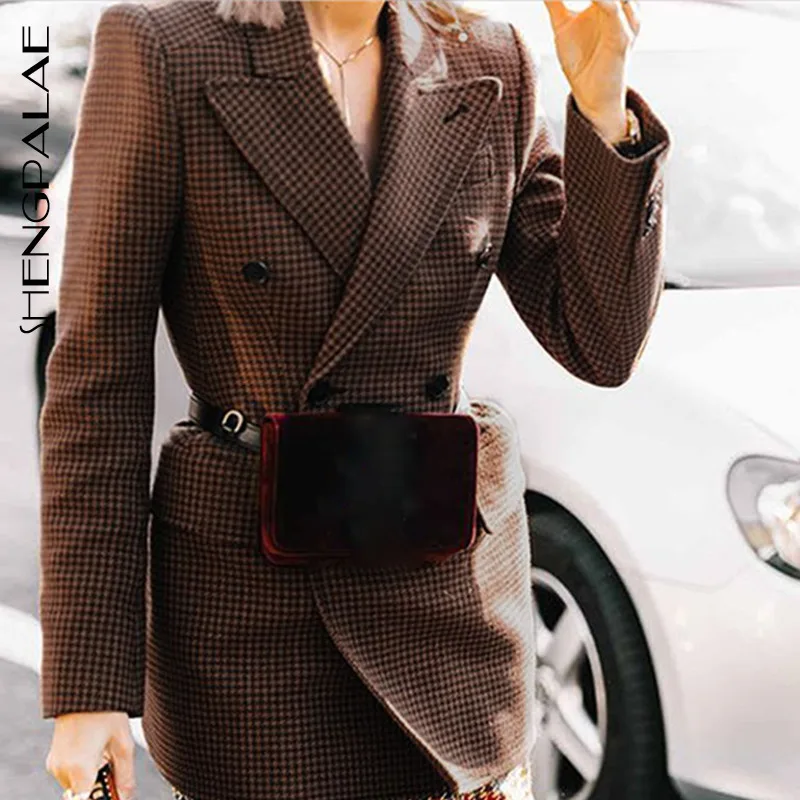 

SHENGPALAE Plaid Wool Tweed Blazer Coats Female Slim Long Sleeve Vintage Fashion Women's Overcoat Larger Sizes 2019 Winter FI462