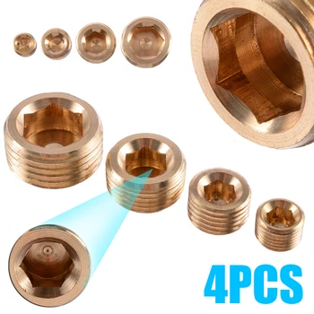 

Portable 4Pcs 1/8" 1/4" 3/8" 1/2" NPT Brass Countersunk Plug Internal Hex Thread Socket Pipe Fittings Fastener