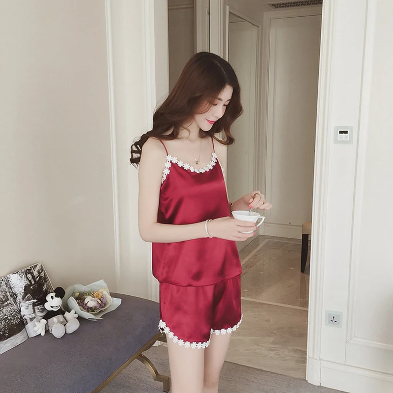 

New Sexy Women Sleepwear Silk Pajamas Set Two Piece Sleepwear Set Lady's Nightwear Comfortable Soft Home Wear Lingerie