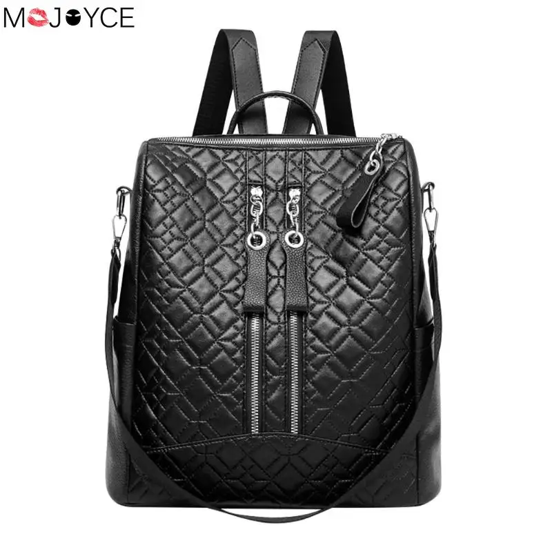 Vintage PU Leather Women Backpack Casual Shoulder School Backpack Black Travel Rucksack Mochila Feminina