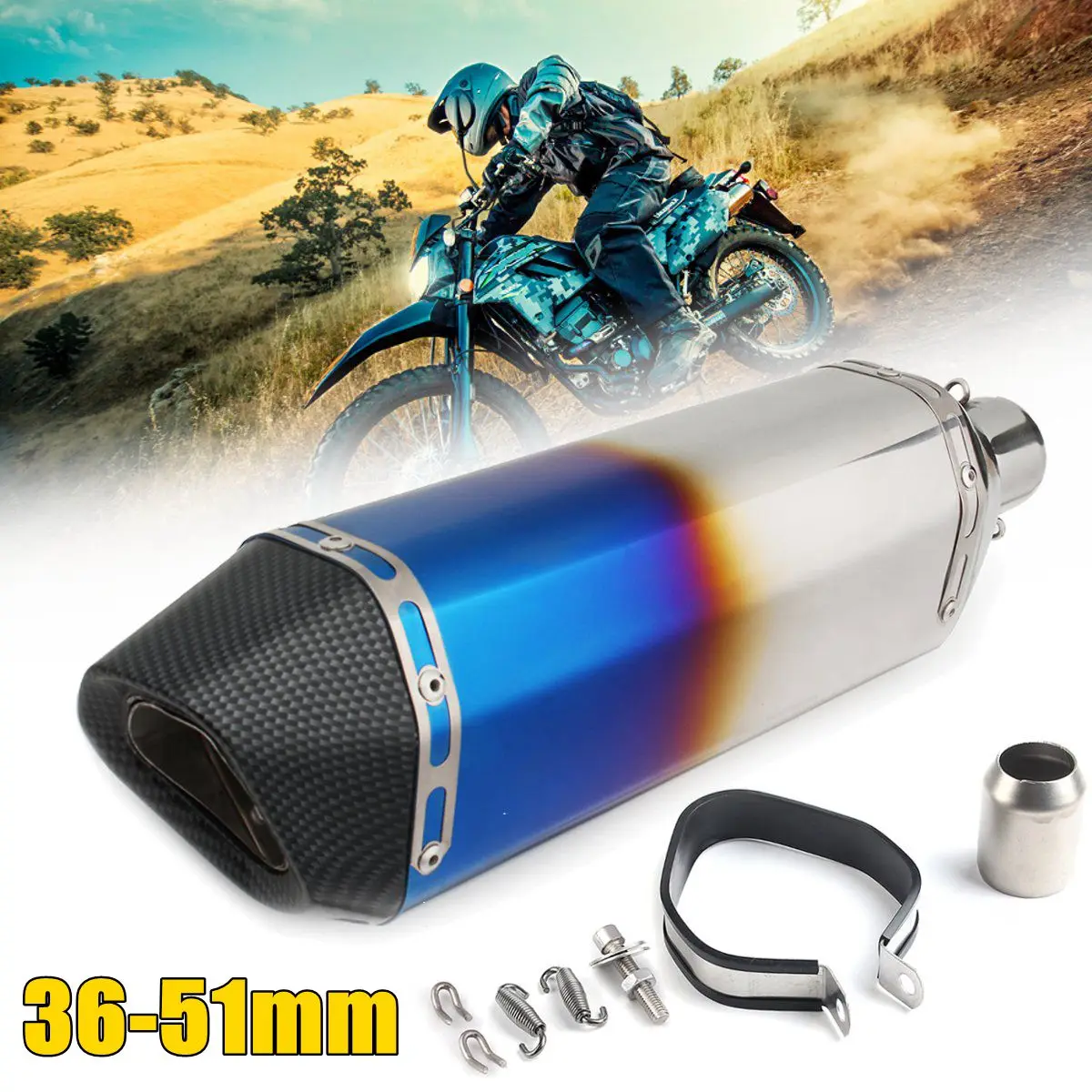 

36-51mm Motorcycle Exhaust Muffler Pipe with Motorbike w/Silencer w/Clamp Universal for Honda for Kawasaki Half Blue/Colorful