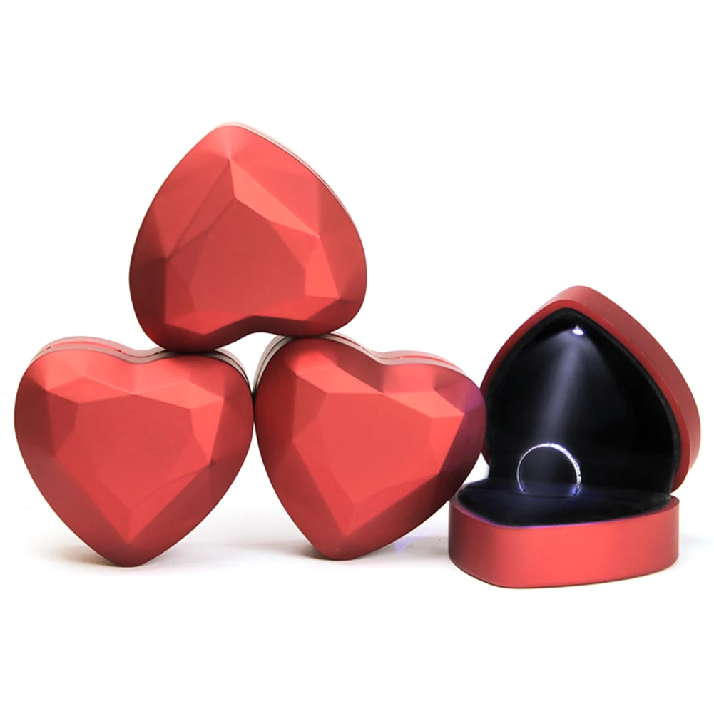 

Wedding Velvet Heart Shape Ring Box Marriage Holder Jewelry Storage Ring Box Display LED Light Proposal Organizer #09