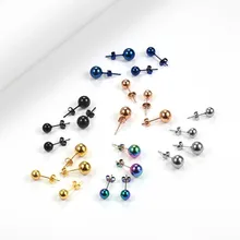 

RIR Simple Ball Earrings Jewelry Stainless Steel 6 mm And 8 mm Size Colorful Ball Shaped Stud Earrings For Women & Men