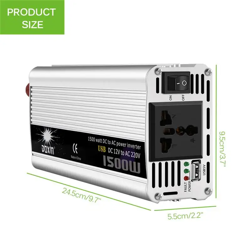

1500W Car Inverter with USB Charger Converter Adapter Voltage Converter Modified DC 12 to AC 220 Sine Wave