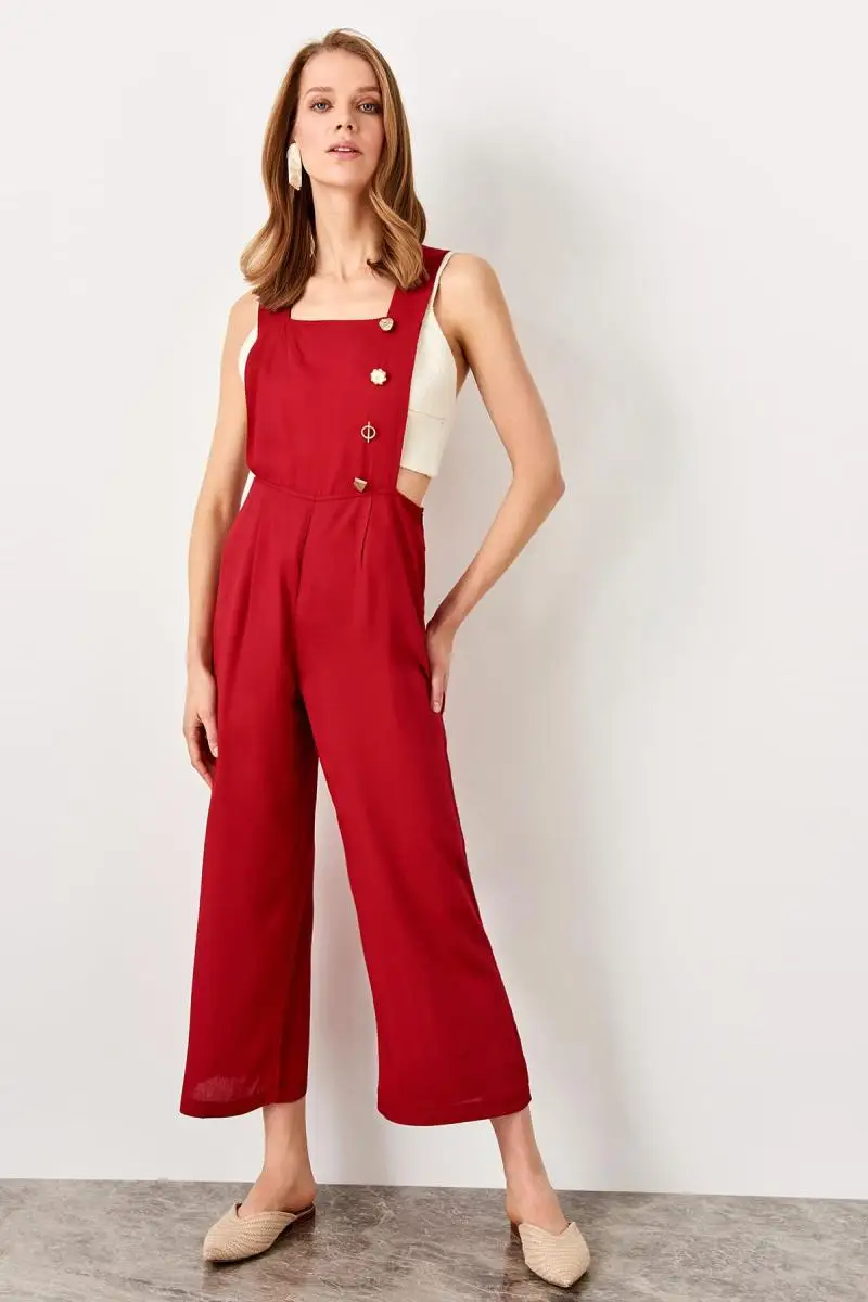 

Trendyol Burgundy Button Detail Jumpsuit TWOSS19LJ0270