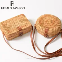 Herald модные женские туфли летние плетеная Сумка из ротанга круглый соломы BagsHandmade Тканые Пляжная сумка через плечо круг Богемская Сумочка Бали коробка