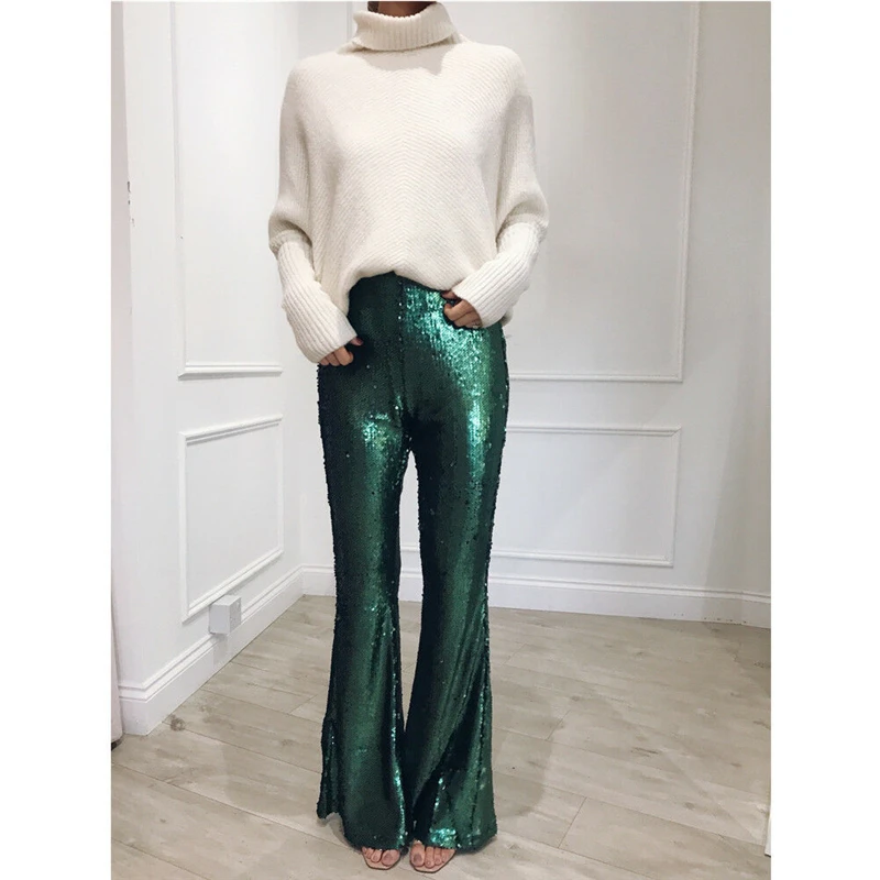 

Women High-Waisted Boho Long Pants Palazzo Baggy Wide Leg Loose Sequin Trousers Sexy Summer Evening Party Mermaid Pants