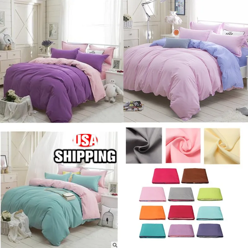 

4pcs New Bedding Sets Home Textile Multiple Colour Solid Color Double-split Aloe Cotton Quilt Cover Bed Sheet Pillow Case
