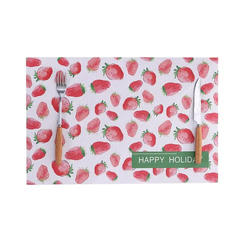 

Strawberry Pattern Placemat Fruit Printed Heat-Resistant Vinyl Dining Table Mat Washable Non-slip Coaster Table Decoration