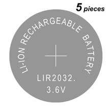 Кнопочные элементы литий-ионная аккумуляторная батарея LIR2032 заменяет CR2032 5 шт. батареи Монетный элемент 2032 3,6 В