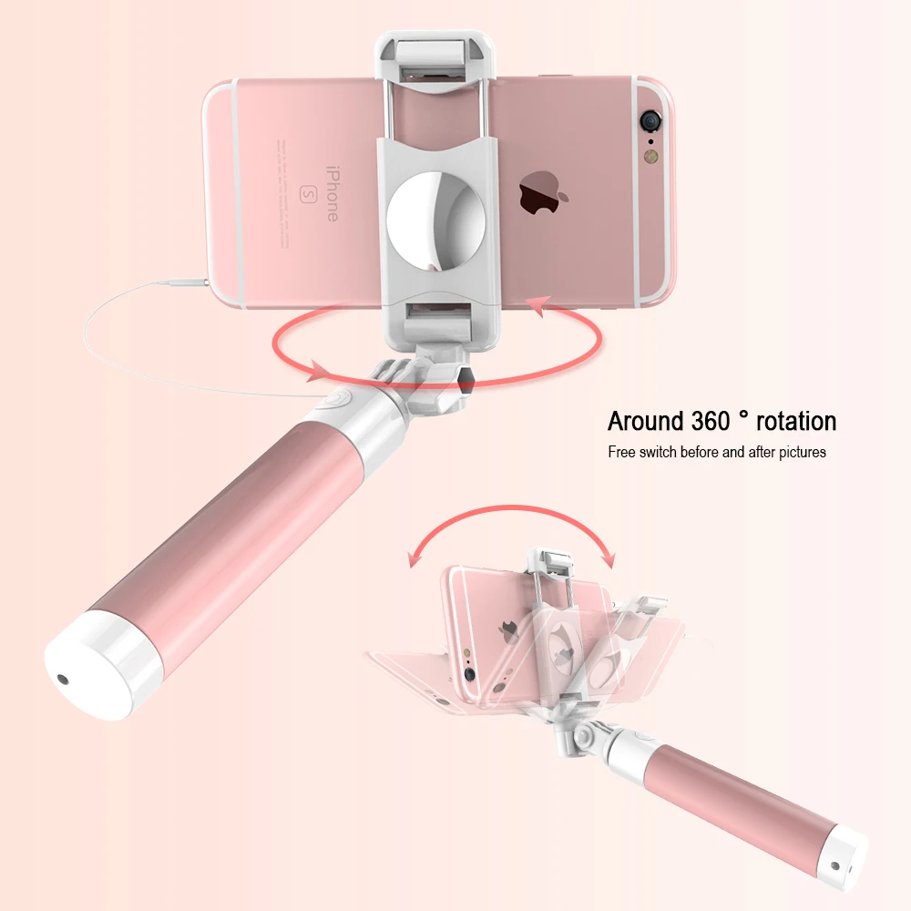 FLOVEME мини-зеркальная Проводная селфи-палка для iPhone Xiaomi samsung huawei 11 3,5 мм сильный вращающийся на 360 складной штатив селфи-палки