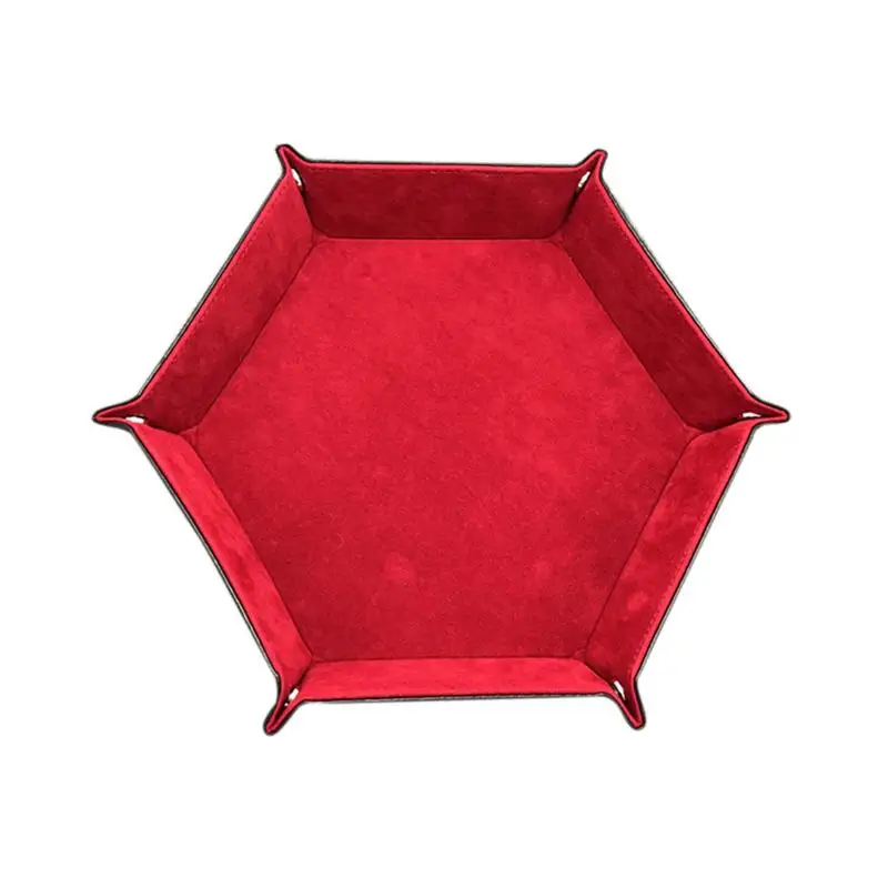 PU Leather Hexagon Dice Tray Collapsible Rolling Tray Dice Storage Box For Board Games Foldable Storage Tray Desktop Storage Box