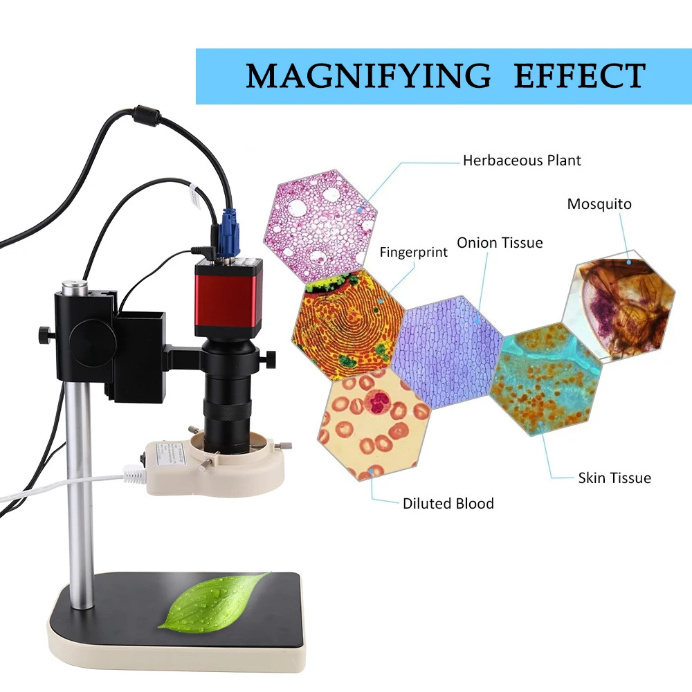 

1.3 Megapixel Industrial Microscope Set 60F/S VGA HD Multimedia Interface Microscope Camera 56 LED Ring Lights and Stand Holder