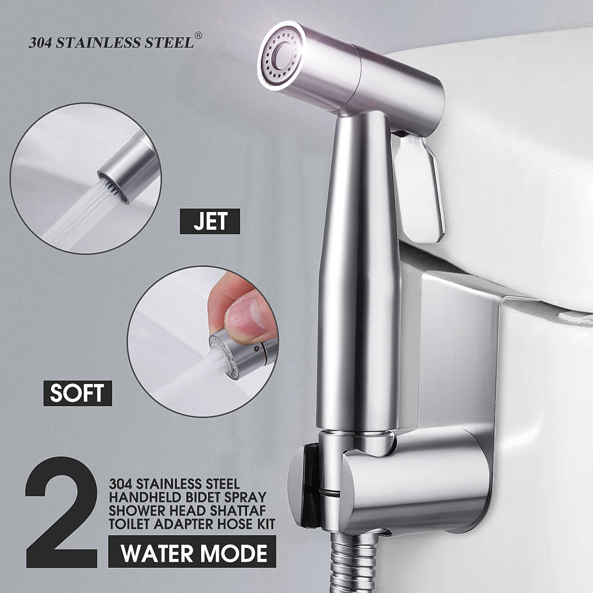 

G1/2 304 Stainless Steel Handheld Bidet Spray 2Modes Toilet Nozzle Sprayer Shower Set Douche Kit Bidet Faucet 2Type Adaptor