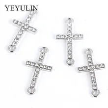 DIY colgante, collar de la joyería resultados 10 Uds K blanco de cristal de aleación de la religión Cruz conectores de pulsera de perlas de encanto