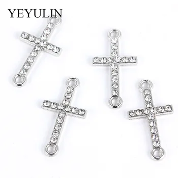 

DIY Pendant Necklace Jewelry Findings 10 Pcs White K Alloy Crystal Religion Cross Connectors Beads Bracelet Charm