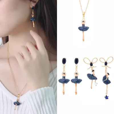 

Free shipping enamel ballet necklace ballet girl gem earrings for women