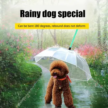 

Transparent Pet Dog Umbrella LED 7 Changeable Color Glowing Umbrella Traction Rope For Small Medium Sized Dog Pet Supplies