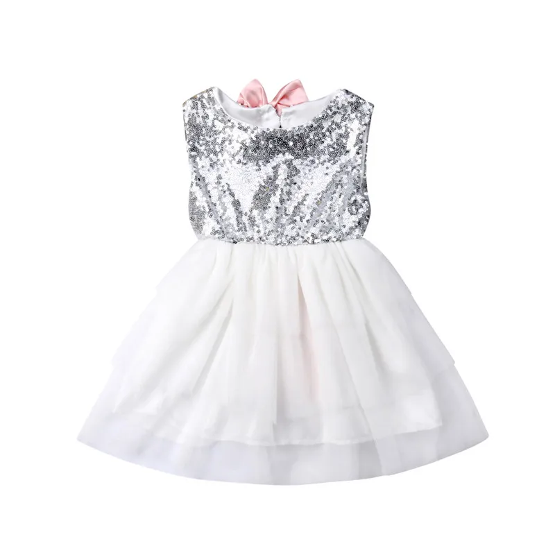 

1-5T Toddler Kid Baby Girl Sequins Bow Princess Dress Party Wedding Formal Tutu Dress Sleeveless Sundress