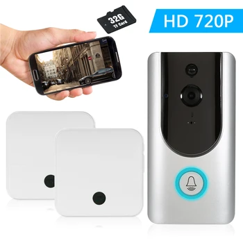 

HD 720P WiFi Smart Wireless Security Doorbell with TF Card+18650 Batteries Smart Visual Intercom Recording Video Door Phone