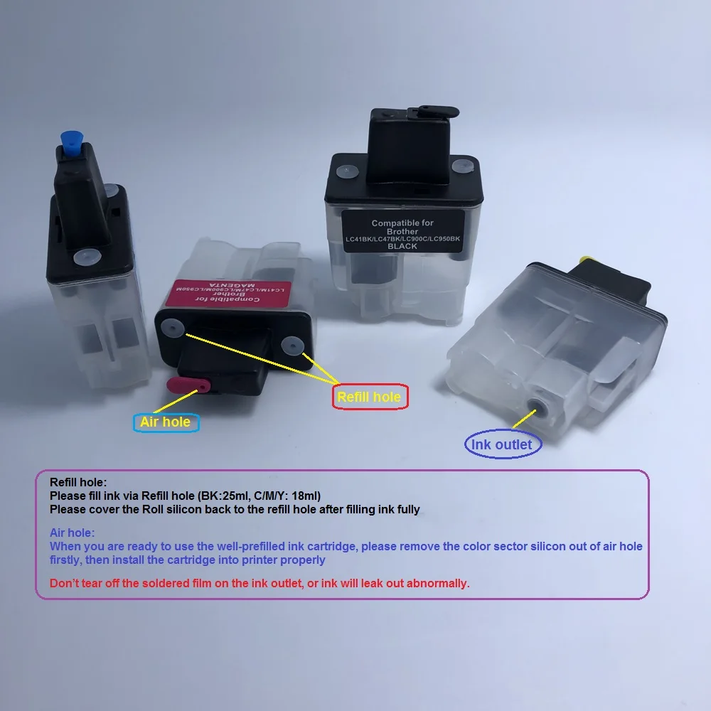 YOTAT многоразовый чернильный картридж LC41 LC47 LC900 LC950 для Brother FAX 1835C 1840C 1940CN 2440C DCP 110C 310CN