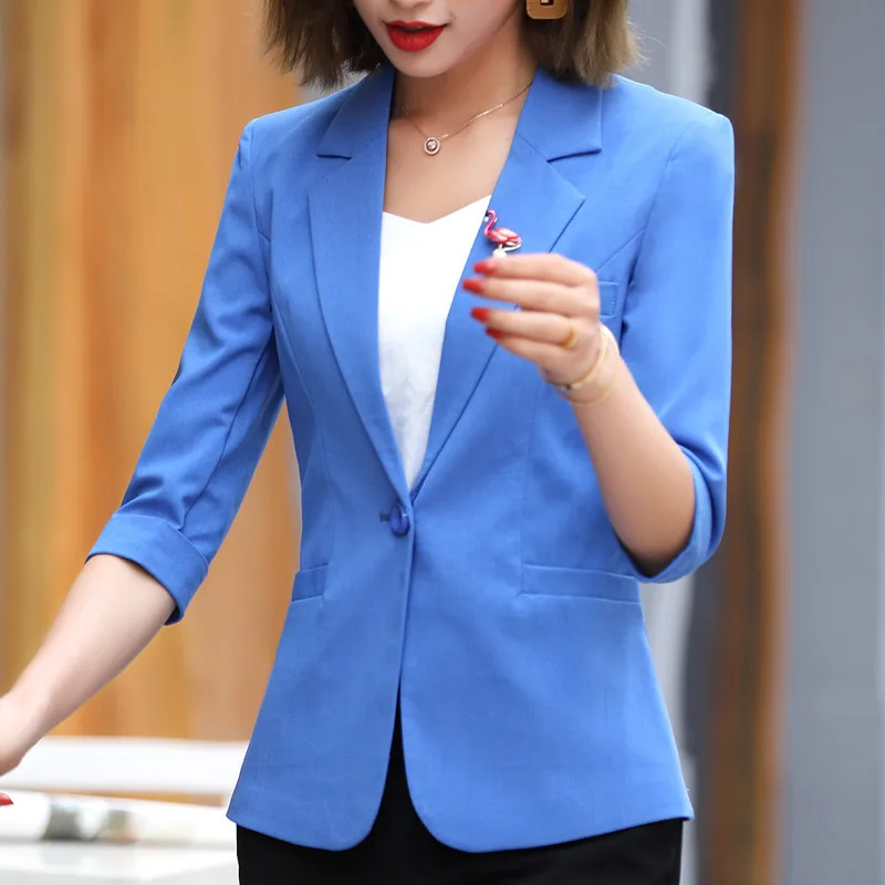 

Fashion Vadim Women Slim Blazer Femme Jacket Half Sleeves, 2019 Formal Office Lady Temperament, Coat, Black, White And Blue