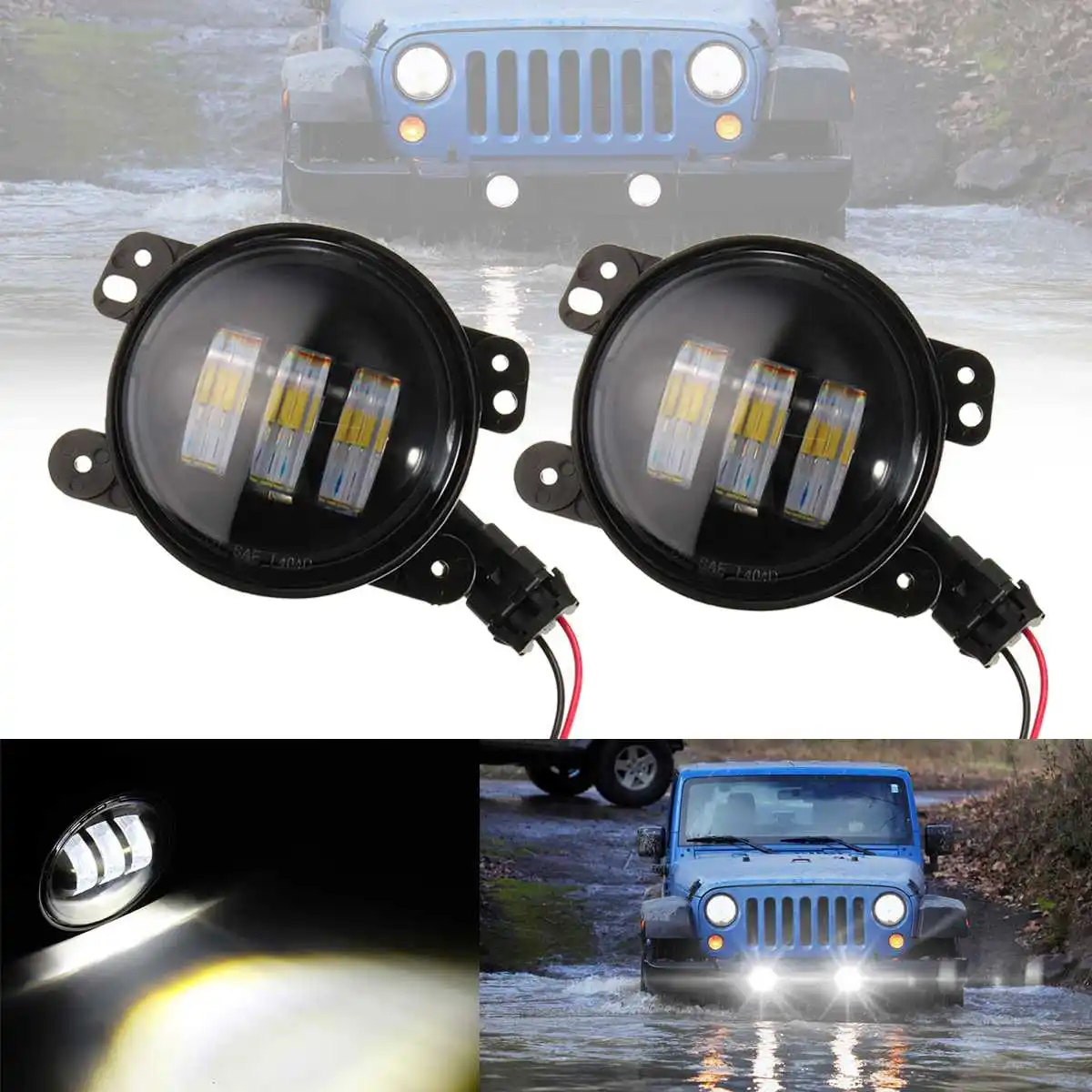

For Jeep for Wrangler Jk for magnum for Chrysler Offroad 2Pcs 4Inch Car Round Led Fog Lights Projector Lens 4'' White Lamp