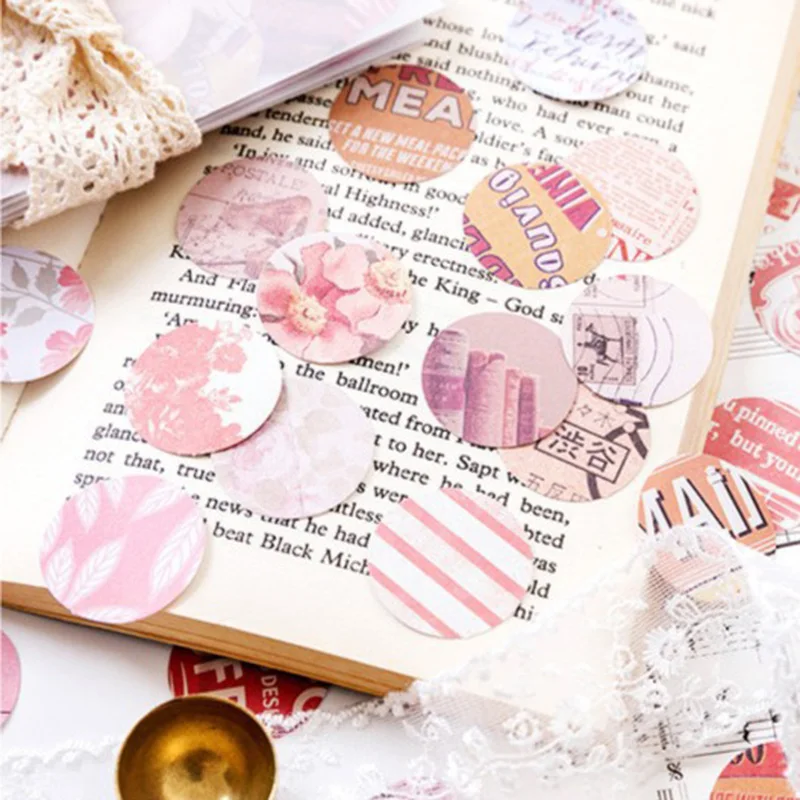100pcs/bag Vintage Round Stickers Adhesive Scrapbooking Paper Stickers Creative Letter Decor Girls Gifts School Supplies