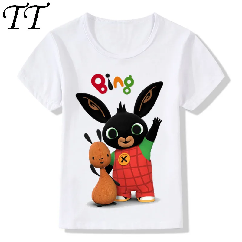 Детские Забавные футболки с рисунком кролика/кролика из мультфильма, милые футболки для мальчиков и девочек, детская летняя повседневная одежда для малышей, ooo5169