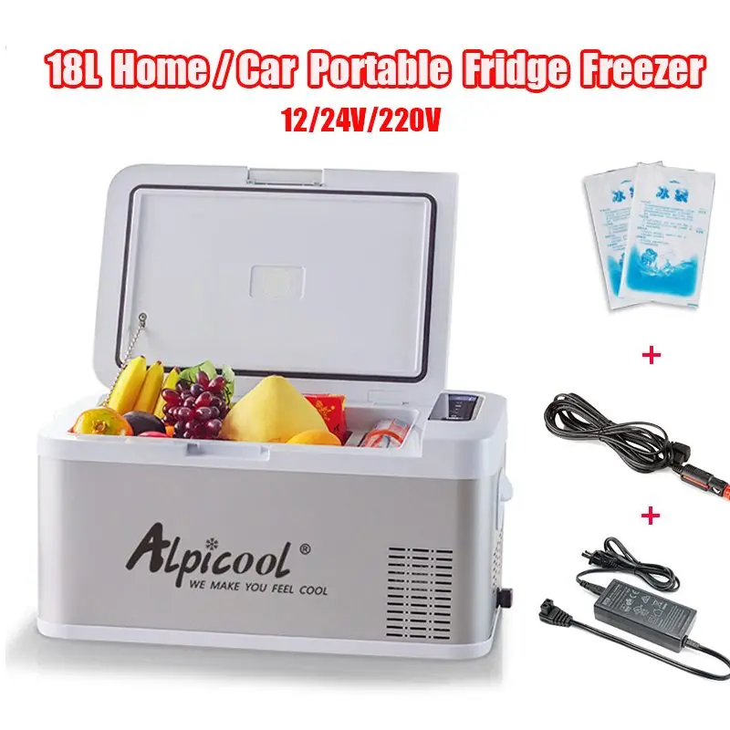 

18L 58x33x29cm 220V/12/24V Portable Mini Fridge Home & Car Refrigerator Freezer Caravan Camping Mini Cooler Compressor Fridges