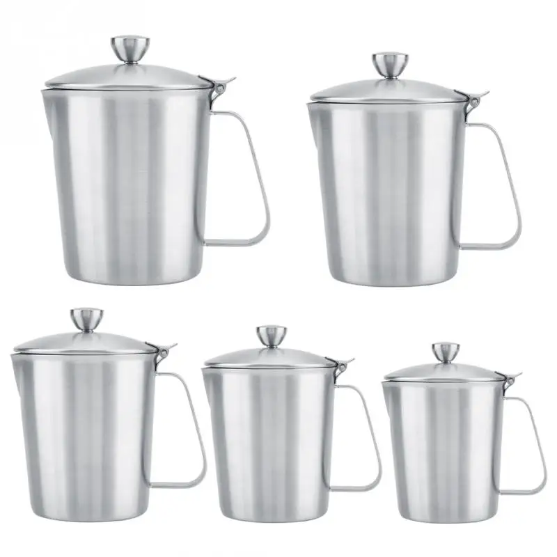 

Kitchen Stainless Steel Milk Frothing Pitcher Barista Coffee Cup Mug with Cover & Measurement