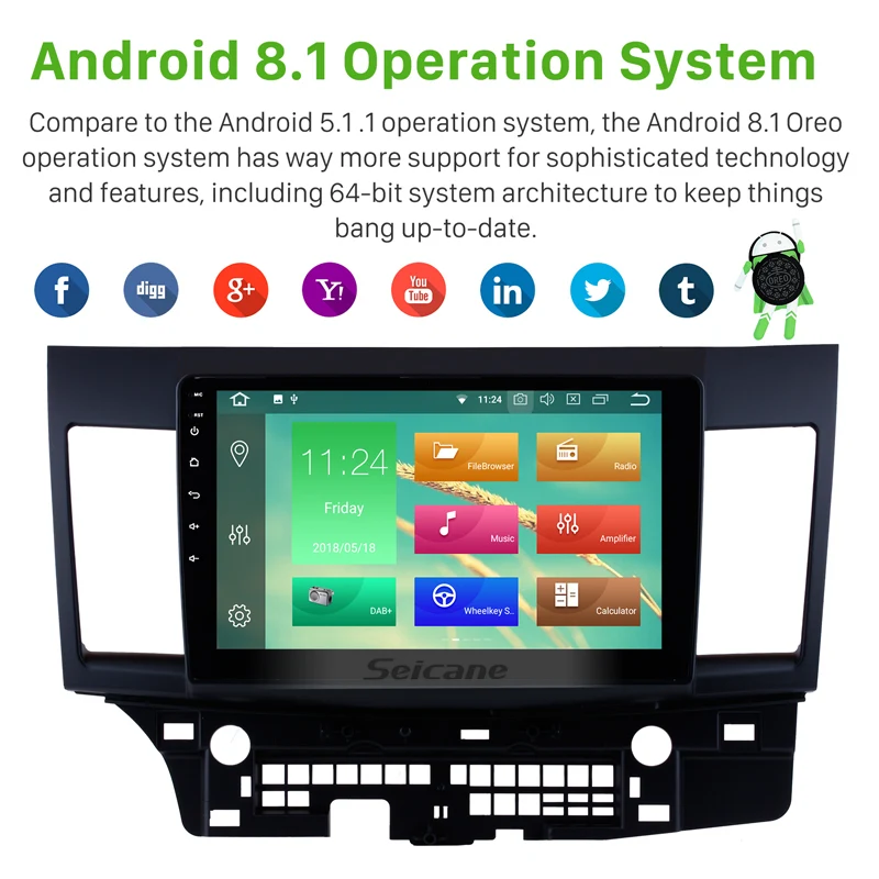 Flash Deal Seicane 10.1 inch Android 8.1 for 2007-2015 Mitsubishi Lancer Car Radio 1024*600 GPS navigation Multimedia Mirror link 4G WIFI 1