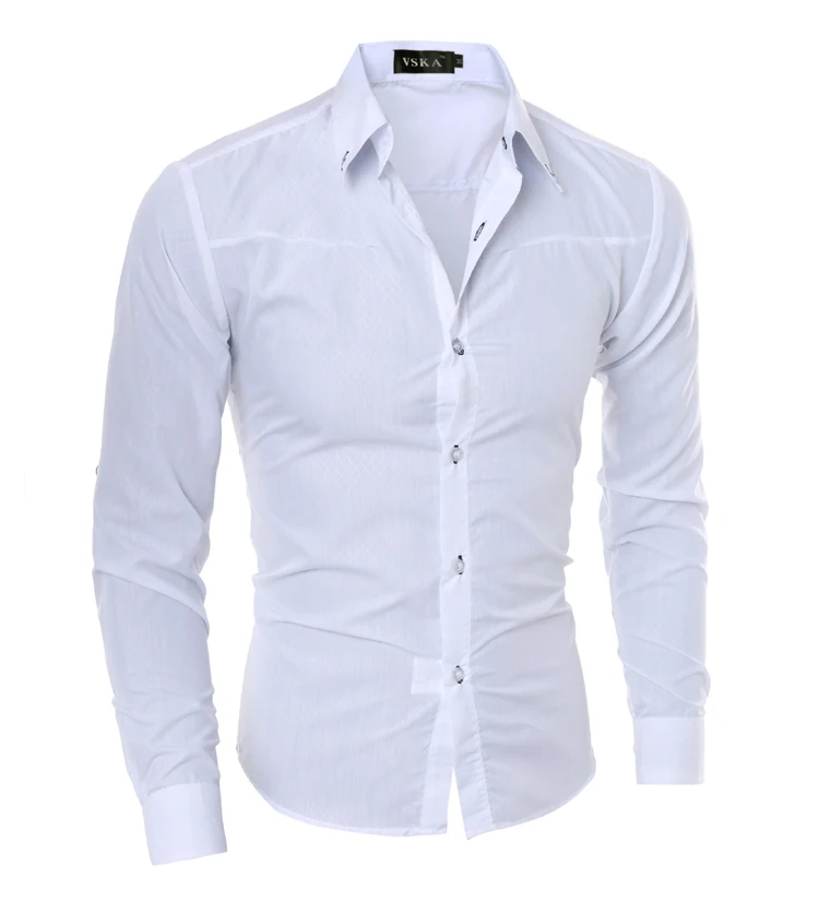 Men Clothes 2018 New Korean Slim Single Breasted Turn-down Collar Cotton  Long Sleeve Solid Mens Shirts Free Shipping