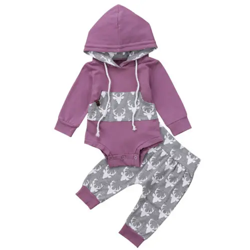  Newborn Toddler Baby Boys Gril Clothes Blouse Hoodie Hooded Tops Romper Pants Infant Outfits Set 2p