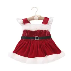 Рождественское платье-комбинезон без рукавов для новорожденных девочек, костюмы Санта Клауса с блестками, хлопковая одежда для маленьких
