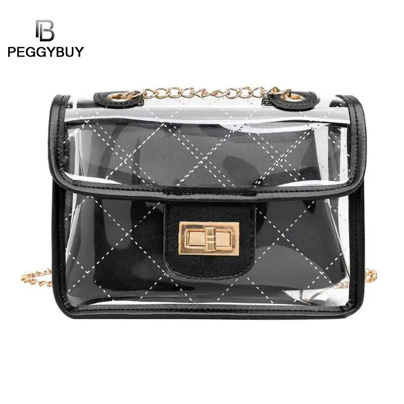 

Waterproof Transparent PVC Handbag Women Fashion Shoulder Bag Candy Color Chains Crossbody Bags Daily Small Messenger Bag
