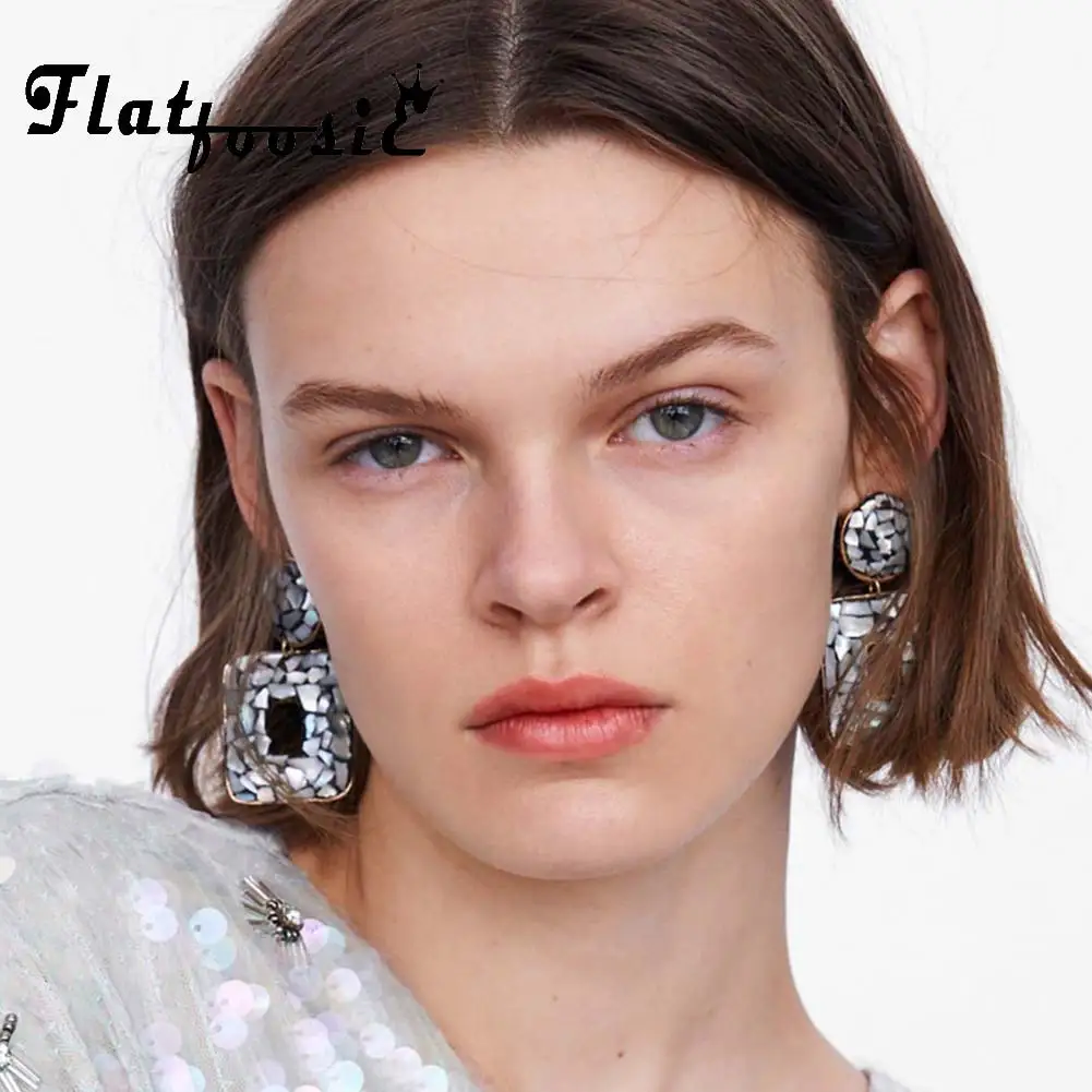

Flatfoosie ZA Geometric Square Dangle Earrings For Women 2019 Fashion Party Girls Drop Earring Female Wedding Statement Jewelry