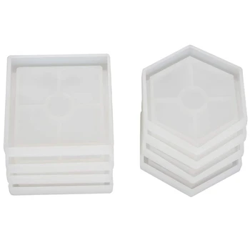 

8 Pcs Diy Coaster Silicone Mold, Include 4 Pcs Square, 4 Pcs Hexagon,Bottom Bracket Prevents Deformation, Molds For Casting Wi
