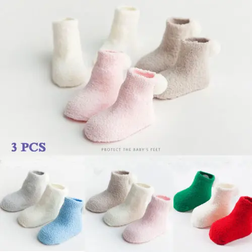 

3Pairs/Lot Kids Baby Girl Boys Soft Fluffy Christmas Long Socks Toddler Girls Knitted Winter Warm Floor Bed Coral Fleece Sock