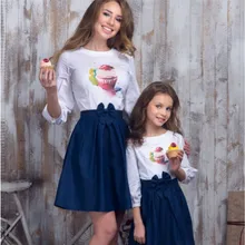 Платье для мамы и дочки; одинаковый Элегантный принт для семьи; рубашки с мороженым; топы; юбки с бантом; комплекты одежды для мамы и девочки; высокое качество